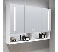 Armoire à pharmacie LED avec miroir, 2 portes éclairées avec désembuage, 35 x 71 cm, pour salle de bain, cadre en métal
