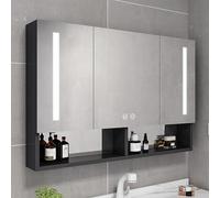 Armoire à pharmacie LED avec miroir, 2 portes éclairées avec désembuage, 35 x 71 cm, pour salle de bain, cadre en métal