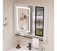Armoire à pharmacie LED de salle de bain avec miroir de rangement en bois, miroir intelligent, porte-serviettes, anti-buée, design élégant et fonctionnel pour salles de bains modernes
