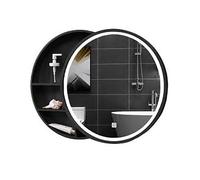 Armoire à pharmacie LED ronde 70 cm Noir Fixation murale Salle de bain Rangement élégant et fonctionnel pour chambre à coucher, salon, coiffeuse, entrée