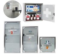 Armoire à pharmacie - LILIIN - 2 compartiments - Acier inoxydable - Porte en verre dépoli - Croix rouge