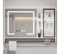 Armoire à pharmacie lumineuse à DEL avec miroir à luminosité réglable, miroir de maquillage et bouton anti-buée pour salle de bain, meuble de rangement mural élégant (L-60)