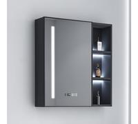 Armoire à pharmacie lumineuse en aluminium de 61 cm avec miroir HD, affichage de l'heure et rangement, miroir de salle de bain élégant avec rétroéclairage