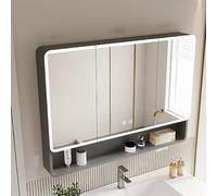 Armoire à pharmacie moderne à DEL de 90 cm avec miroir mural anti-buée et étagère de rangement ouverte pour économiser de l'espace Gris
