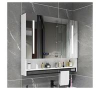 Armoire à pharmacie moderne avec miroir et horloge LED, interrupteur tactile, rangement de salle de bain, meuble mural anti-buée avec porte-serviette, élégant et fonctionnel.