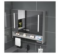 Armoire à pharmacie moderne avec miroir, interrupteur tactile, affichage de l'horloge, anti-buée, rangement de salle de bain, gris, fixation murale, nizer avec porte-serviette, 60 x 13 cm