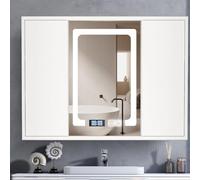 Armoire à pharmacie moderne de salle de bain avec miroir HD, éclairage LED, fonction anti-buée, montage mural, 90 x 60 cm, design blanc élégant pour des solutions de rangement optimales