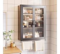 Armoire a Pharmacie Murale 2 Portes Hauteur Réglable Armoire Murale Cuisine Noire Double Porte à Fermeture Magnétique Convient pour Les Bureaux, Les Salles(B,40 * 15 * 71cm)