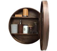 Armoire à Pharmacie Murale - Armoire de Salle de Bain Ronde Murale avec Miroir, Miroir Coulissant avec Rangement intégré, Armoire à Pharmacie Suspendue en Bois