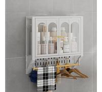Armoire à pharmacie murale de salle de bain avec 2 portes en acrylique - Étagère flottante en métal pour cosmétiques et cuisine - 1/2 niveau - Design compact