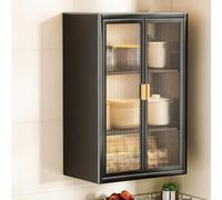Armoire à Pharmacie Murale en Acier au Carbone avec Portes Translucides Cannelées, Meuble de Rangement Salle de Bain Suspendu avec Étagères Réglables(Black,40*26*70cm/15.7*10.2*27.6in)