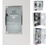 Armoire à pharmacie murale en acier inoxydable, verrouillable, avec porte en verre dépoli, étagères réglables multi-niveaux, organisateur mural pour salle de bain et clinique avec serrure à clé