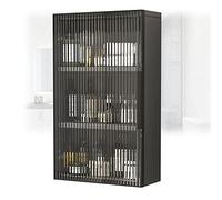 Armoire à pharmacie murale en bois noir avec portes en verre pour économiser de l'espace pour salle de bain, buanderie et salon (35 x 14 x 75 cm)