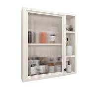 Armoire à pharmacie murale flottante avec poignée arrondie, pas de montage nécessaire, idéale pour salle de bain au-dessus des toilettes, salles de séjour et études. Armoire murale élégante.
