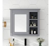 Armoire à pharmacie murale moderne avec porte miroir et rangement de salle de bain peu encombrant, gris avec 3 étagères réglables pour une niisation efficace