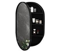 Armoire à pharmacie ovale en bois avec miroir - Rangement élégant pour salle de bain - Idéal pour l'entrée et la chambre à coucher - Design compact avec récipient pratique