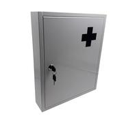 Armoire à Pharmacie Relaxdays, verrouillable, 5 étagères, H x L x P : 43 x 35,5 x 8 cm, pour médicaments, Blanc/Gris