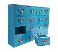 Armoire à pharmacie vintage avec 16 tiroirs, coffres d'apothicaire et boîte de rangement pour herbes, bureau en bois, pour pots de pharmacie et médicaments ménagers, bleu