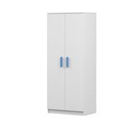 Armoire à portes battantes JONAS 06 - Armoire enfant 80 cm blanc/blanc avec poignées bleues