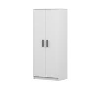 Armoire à portes battantes JONAS 06 - Armoire enfant 80 cm blanc/blanc avec poignées grises