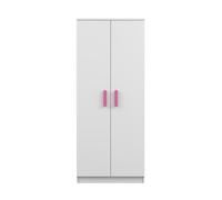 Armoire à portes battantes JONAS 06 - Armoire enfant 80 cm blanc/blanc avec poignées roses