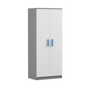 Armoire à portes battantes JONAS 06 - Armoire enfant 80 cm gris/blanc avec poignées bleues
