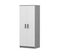 Armoire à portes battantes JONAS 06 - Armoire enfant 80 cm gris/blanc avec poignées grises