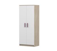 Armoire à portes battantes JONAS 06 - Armoire pour enfants 80 cm Sonoma/blanc avec poignées couleur erika