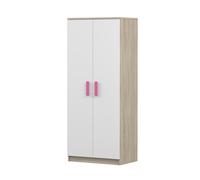 Armoire à portes battantes JONAS 06 - Armoire pour enfants 80 cm Sonoma/blanc avec poignées roses