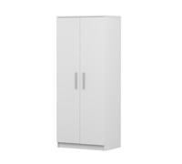 Armoire à portes battantes OMEGA 06 - Armoire 80 cm blanc/blanc, 2 portes avec tringle, étagères & poignées argentées
