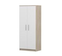 Armoire à portes battantes OMEGA 06 - Armoire 80 cm Sonoma/blanc, 2 portes avec tringle, étagères & poignées couleur argent