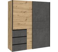 Armoire à portes coulissantes - 170 x 201 cm - 3 tiroirs -Reproduction chêne Artisan -Reproduction Concrete Dark
