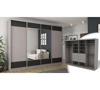 Armoire à portes coulissantes 4D/320 en chêne Artisan/noir avec 2 miroirs et poignées en aluminium