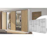 Armoire à portes coulissantes 5D/380 en beige cachemire avec miroir et poignées en aluminium