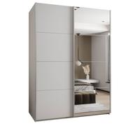 Armoire à portes coulissantes - ABIKSMEBLE LUX 3 - avec miroir 245,5x160x64cm, corps Blanc, façade Blanc, poignées Argent