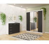 Armoire à portes coulissantes Armoire deux portes 204 cm Commode 135 cm et éclairage LED blanc/noir Torino I Frida 01