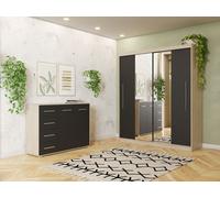 Armoire à portes coulissantes Armoire deux portes 204 cm Commode 135 cm et éclairage LED Sonoma/noir Torino I Frida 01