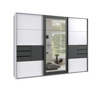 PEGANE Armoire à Portes coulissantes Coloris Blanc, rechampis Graphite - Longueur 270 x Hauteur 208 x Profondeur 64 cm