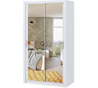 Armoire à portes coulissantes - SELSEY - Rinker - 120 cm - Blanc - Miroir