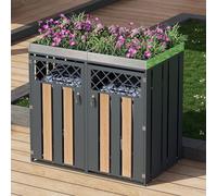 Armoire à Poubelles Extérieure avec Jardinière Intégrée, Bac à Ordures Verrouillable en Acier Galvanisé, 2/4 Compartiments pour Jardin, Cour et Maison (Deux Portes)