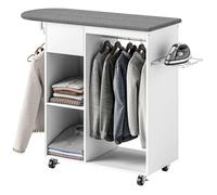 Armoire à repasser - HOMCOM - avec roulettes, barre de suspension pour vêtements, étagère ouverte - 125 x 43,5 x 102,5 cm - blanc
