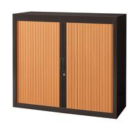 Armoire à rideaux métal Classtout - H.100 x L.120 cm - Corps Anthracite - Rideaux Hêtre