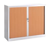 Armoire à rideaux métal Classtout - H.100 x L.120 cm - Corps Blanc - Rideaux Hêtre
