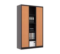 Armoire à rideaux métal Classtout - H.198 x L.120 cm - Corps Anthracite - Rideaux Hêtre