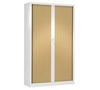Armoire à rideaux métal Classtout - H.198 x L.120 cm - Corps Blanc - Rideaux Chêne