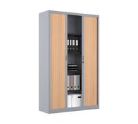 Armoire à rideaux métal Classtout - H.198 x L.120 cm - Corps Gris - Rideaux Hêtre