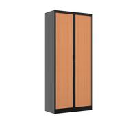 Armoire à rideaux métal Classtout - H.198 x L.90 cm - Corps Anthracite - Rideaux Hêtre
