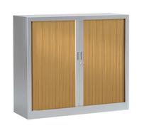 Armoire à rideaux métal monobloc Généric - H.100 x L.120 cm - Corps Aluminium - Rideaux Hêtre