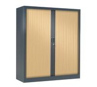 Armoire à rideaux métal monobloc Généric - H.136 x L.120 cm - Corps Anthracite - Rideaux Chêne
