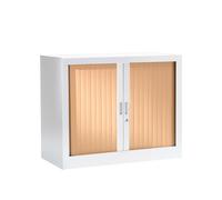 Armoire à rideaux métal monobloc Généric - H.69,5 x L.80 cm - Corps Blanc - Rideaux Hêtre